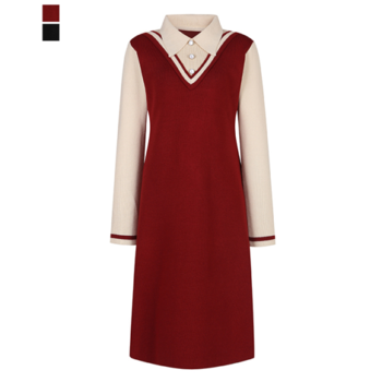 [페이릿] 빠른배송/가린 카라넥 배색 디테일 원피스