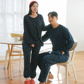 러브썸 겨울 기모잠옷 홈웨어 파자마 커플 투피스