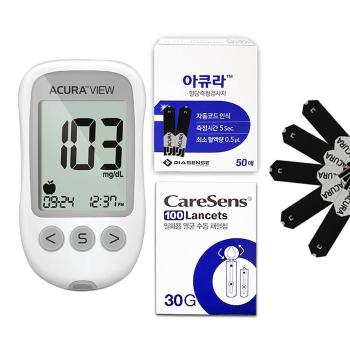 아큐라 뷰 혈당기+혈당지50매+침100개 검사지 측정지 시험지 임당체크 스트립 공 (S37847497)