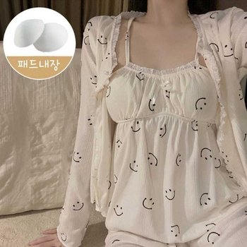 [MEN70418_58]잠옷 쓰리피스 파자마 나시 가디건 세트