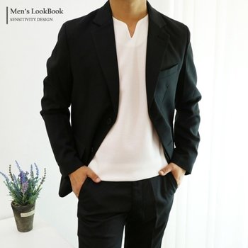 에르니컴퍼니 맨즈북 구김없는 엠보 V트임 슬림 남성 정장 긴팔티 수트이너 FS_WML9FTS01