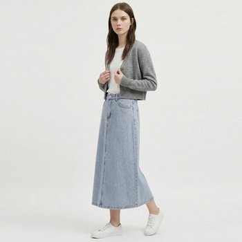 [샵앤] 여성 뒷밴딩 청 3컬러 5사이즈 2단기장 데님 스커트 SR-WSK-21159