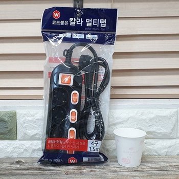 블랙 4구 멀티탭 개별 스위치 줄멀티탭 1.5m (WFK1TLN)