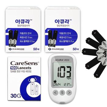아큐라 뷰 혈당기계 + 혈당지100매 +채혈침100 검사지 측정지 체크지 식후 공복  (S37847513)