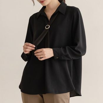 베브 타이 반오픈 카라 블라우스_P404681184