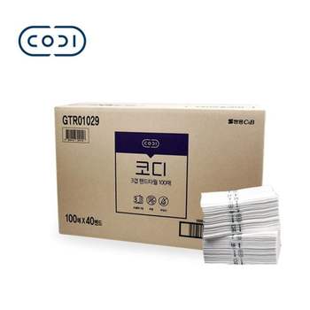 코디 3겹 핸드타월 100매 40밴드 215x215mm