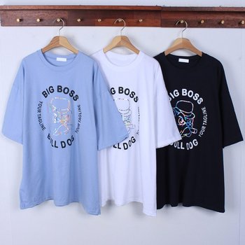 빅사이즈사랑해요 L035L206 불독홀로그램반팔티 BU