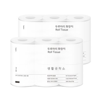 [생활공작소] 두루마리 화장지 27m x 6롤 x 2개