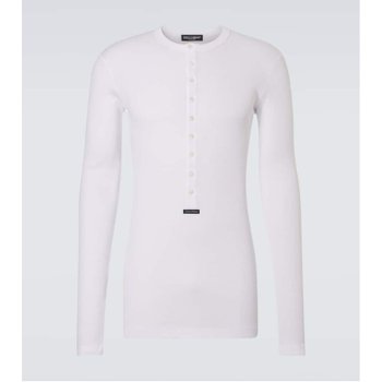 돌체앤가바나 리브 니트 코튼 헨리넥 셔츠 P01135684