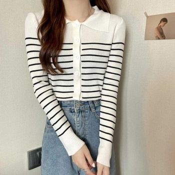 대학생 EVUF3314 트렌디한 여자 캐주얼 캠퍼스 룩 필수템 스트라이프 카