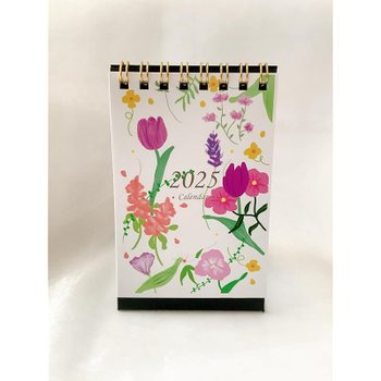 [해외] 와쿠와쿠~사니오~ 미니 캘린더 탁상 크기 2025년 령화 7년 달 넘김 꽃무늬 말