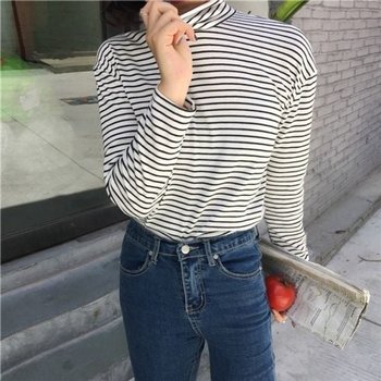 고품질 걸스 캐주얼가로줄 타틀넥 롱티 (WFK1WQG)