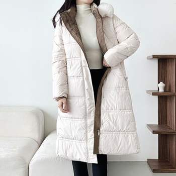 여성 VK45DF99 웰론 롱패딩 배색 안감 퍼 후드 겨울 점퍼 2색