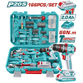 토탈전동 20V 충전 무선 드릴 드라이버 수공구 166PCS 66Nm 브러시리스 THKTHP41667