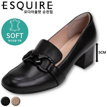 5CM 블럭굽으로 착화감 좋은 여성 빅체인 로퍼 펌프스 EQESHP512BK_SC