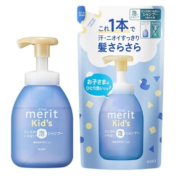 [해외] 세트품 Merit 장점 키즈 린스가 필요없는 거품 샴푸 본체 330ml 리필 27