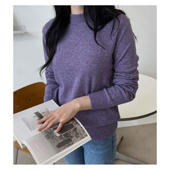 라운드넥 XH24IH57 리얼 캐시미어 긴팔 여성 니트티 가을 겨울