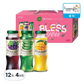 웅진식품 자연은 아름드리 음료세트 병 180ml, 12개, 4세트 (알로에 포도 망고)