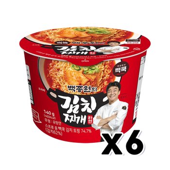 빽쿡 백종원의 김치찌개라면 큰컵사발면 140g x 6개