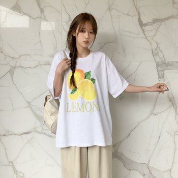 여성 상큼한 레몬 오버사이즈 반팔 티셔츠
