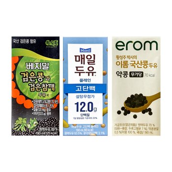 두유 190ml 44팩(매일두유 12팩+이롬 무가당 약콩두유 16팩+베지밀 검은콩 16팩)
