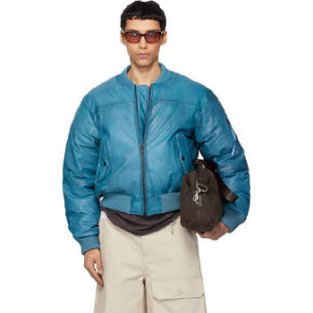 26 SS Deadwood 블루 보핑거 패딩 가죽 보머 재킷 261158M181021