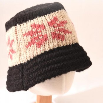 플라워 에스닉 패턴 울 알파카 니트 버킷햇 4Colors