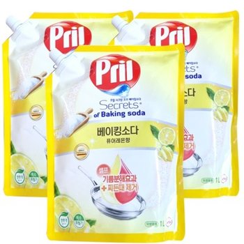 프릴 주방세제 베이킹소다 퓨어레몬 리필 1L x3개