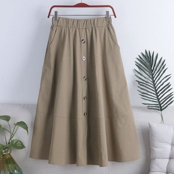 롱치마 롱스커트 플레어 허리밴딩 포인트 스커트 단추 (WFJ8ORY)