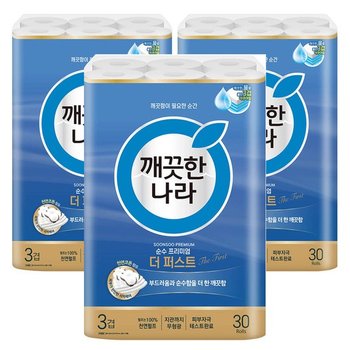 깨끗한 나라 순수 프리미엄 더 퍼스트 30m 30롤x3팩