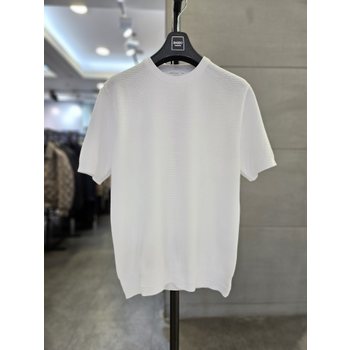 바쏘옴므 남자 봄 여름 티셔츠 화이트 와플 라운드 반팔 니트 WSZ2WR17