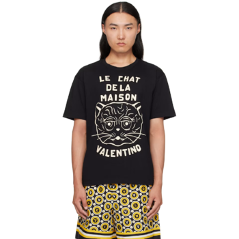 발렌티노 블랙 코튼 르 샤 드 라 메종 티셔츠 7V3MG16PB32 TP861418633