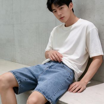 남성 데님 숏팬츠 와이드핏 여름 반바지 데일리 캠핑룩 휴가 여행