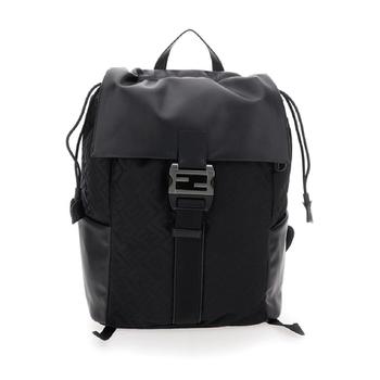 FENDI 7VZ090AVC6F0SAJ Black Backpack with Logo Plaque and All Over FF Motif in Nylon Man