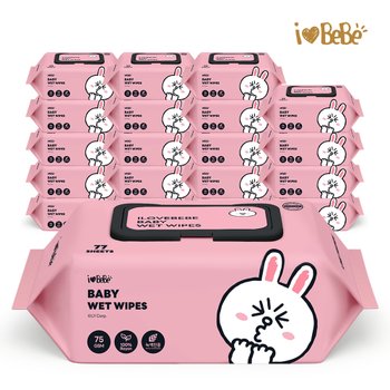 레이온100% 75g 라인프렌즈 코니 77매 20팩 캡형 아기물티슈