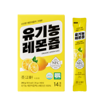 다정헌 유기농 레몬즙 NFC 착즙 유기농 레몬 에이드 레몬수 스틱 100% 14입