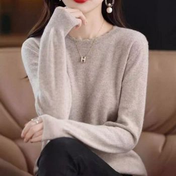 부드러운 PAVI3250 시크한 베이직 여성 소재 넥라인 올데이 물결 긴팔