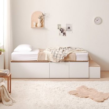 [히트가구] C3824 무헤드 도어 대용량 수납침대 발판세트 Q (착불)