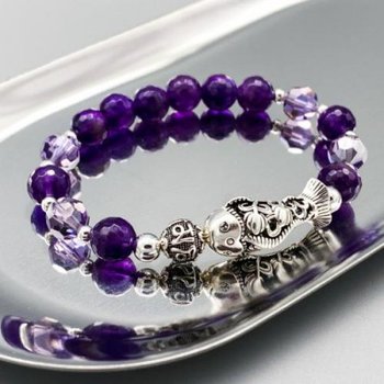 마녀공방 실버 육자진언 잉어 장식 크리스탈 자수정 원석 개운 팔찌 금은보화 소원팔찌 개운팔찌