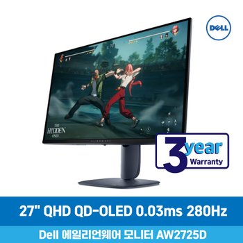 DELL 델 에일리언웨어 27 AW2725D 게이밍 모니터 280Hz QD-OLED