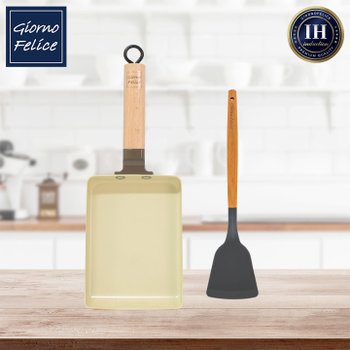 [죠르노펠리체] 인덕션 멀티 사각팬 브라운+우드 핸들 실리콘 뒤집개 GF-ISBSST