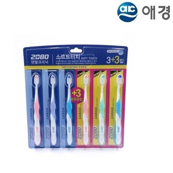 ksr 애경 2080 소프트터치 칫솔 6개입 혼합 이중미세모 (WFJLOR0)