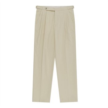 Essential Linen Cotton Twill Adjust 2-Pleated Relaxed Chino (Beige)