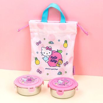 헬로키티 VA12BY51 원형락스텐 2단 도시락 조리개세트