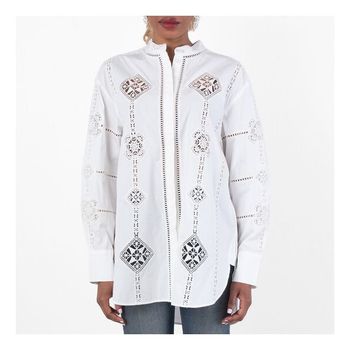 이자벨마랑 우먼 Soeline Openwork 코튼 셔츠 Brand Size 36 US 4 PCH0203FAC1J11I화이트