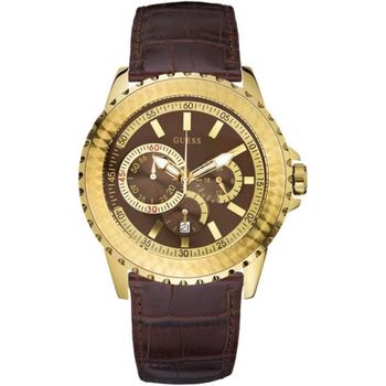 [해외] 영국 게스 시계 남성 Gents Galaxy Gold Plated case 브라운 Croco Grain 레더 스트랩 워치 1720