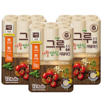 [삼정펄프] 그루 안심무표백 키친타올 120매x12롤x3팩/천연펄프/UKP..