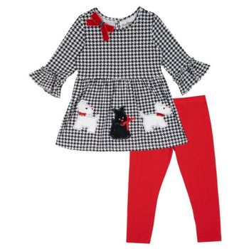 [해외] 키즈 Rare Editions Girls` 4T-6X 프린티드 탑 상의 and 레깅스 2-Piece 세트 - 블랙, 레드 1119