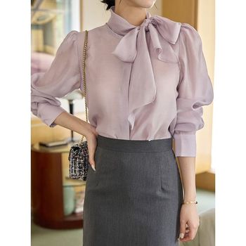 샤이니 리본 볼륨 블라우스 M2508BL077C_P404214106