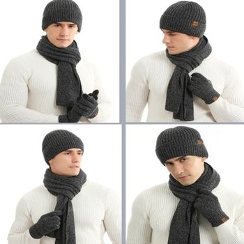 남자목도리 남성 깔끔한 니트 머플러 장갑 비니 깔맞춤 세트